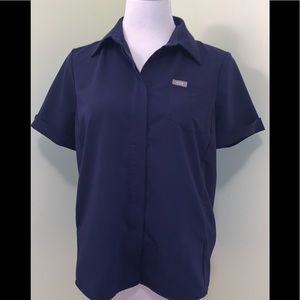Navy Button Down Scrub Top